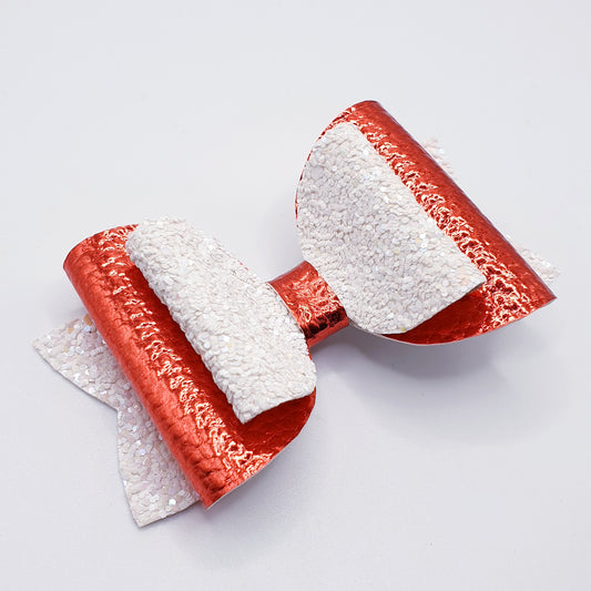 Red Metallic & White Glitter Large Faux Bow