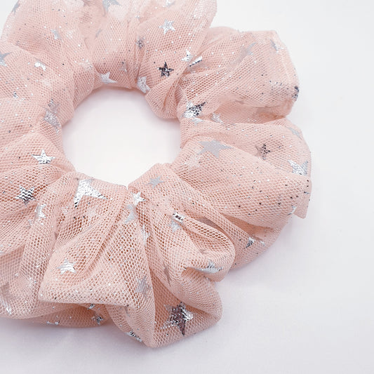 Starry Peach Tulle Medium Scrunchie