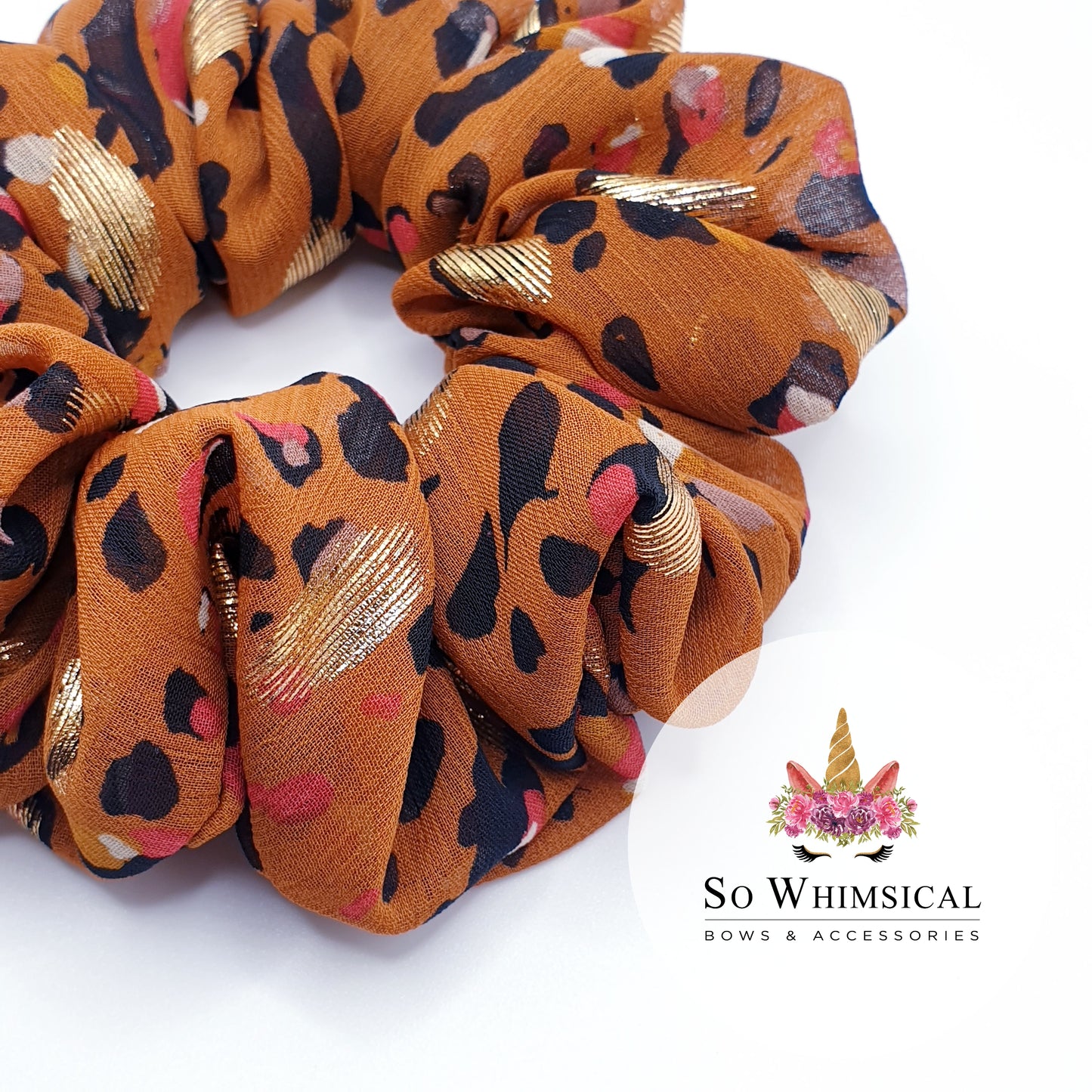Chiffon Animal Print with Gold Scrunchie Medium