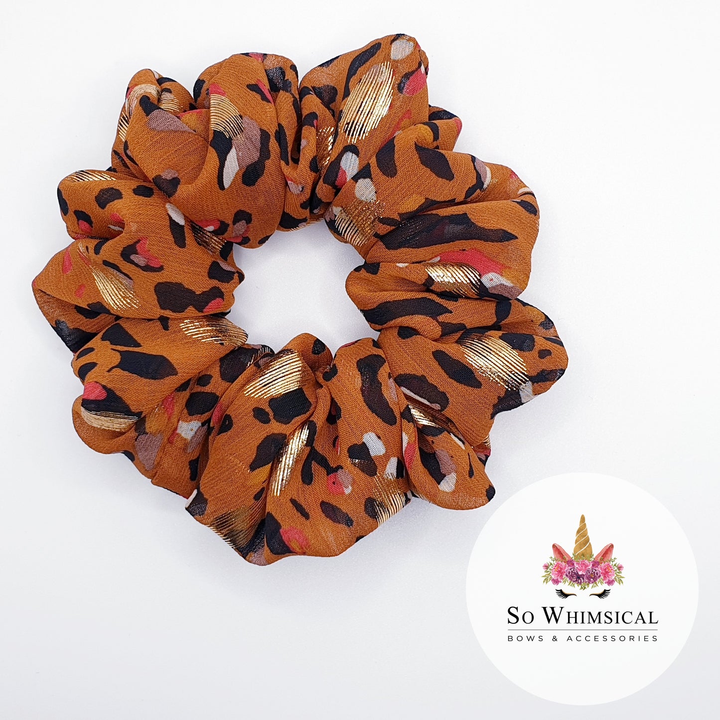 Chiffon Animal Print with Gold Scrunchie Medium