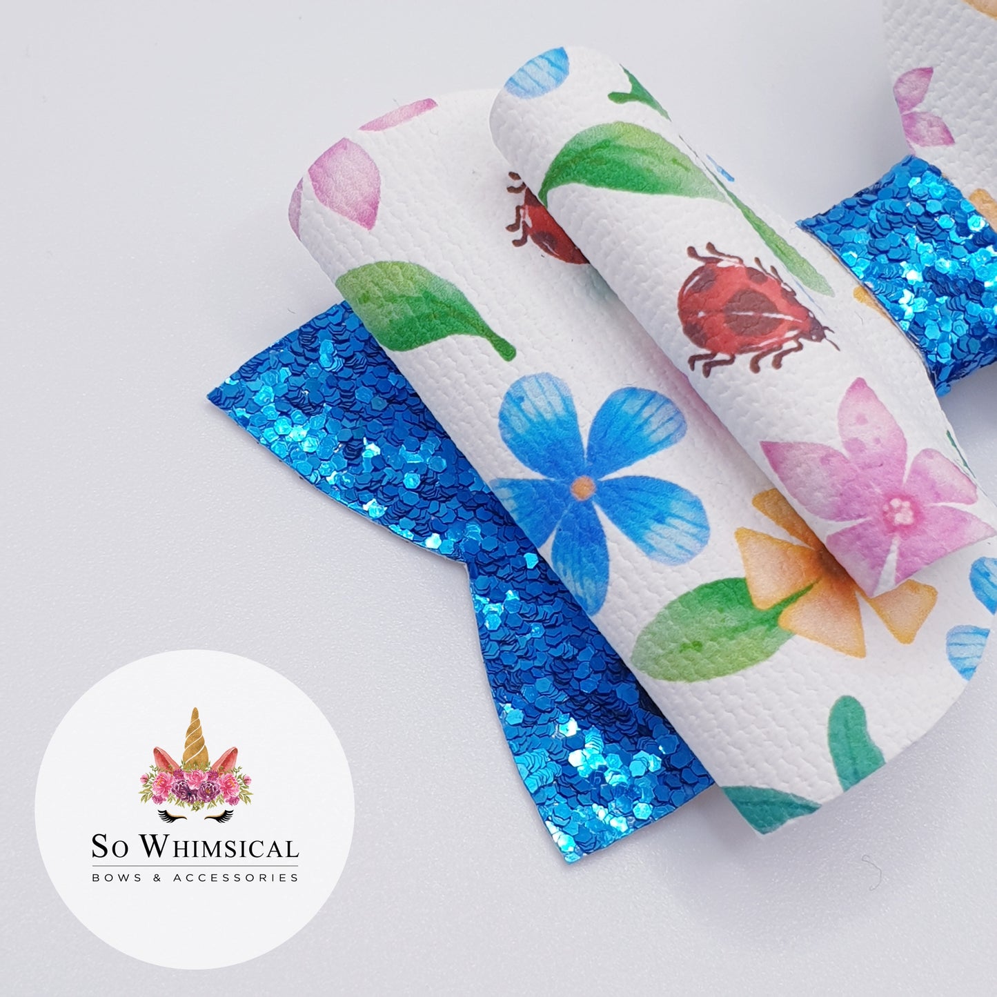 Bloomy Blue Leather & Canvas Bow