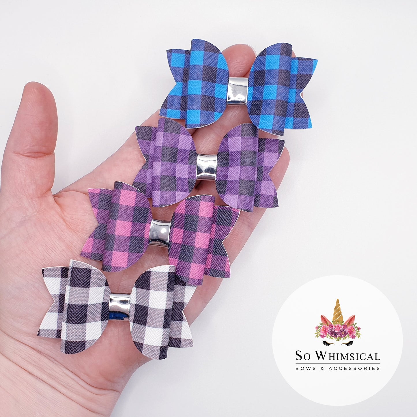 Gingham Faux Leather Bows (Set of 4)