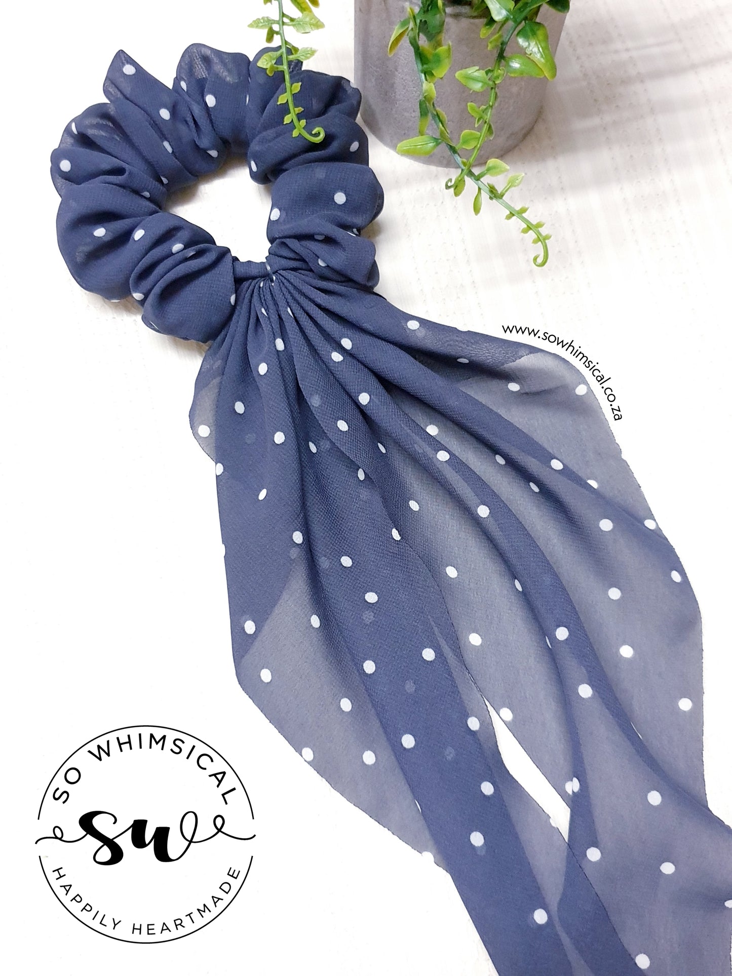Grey & White Polka Dots LT Scrunchie