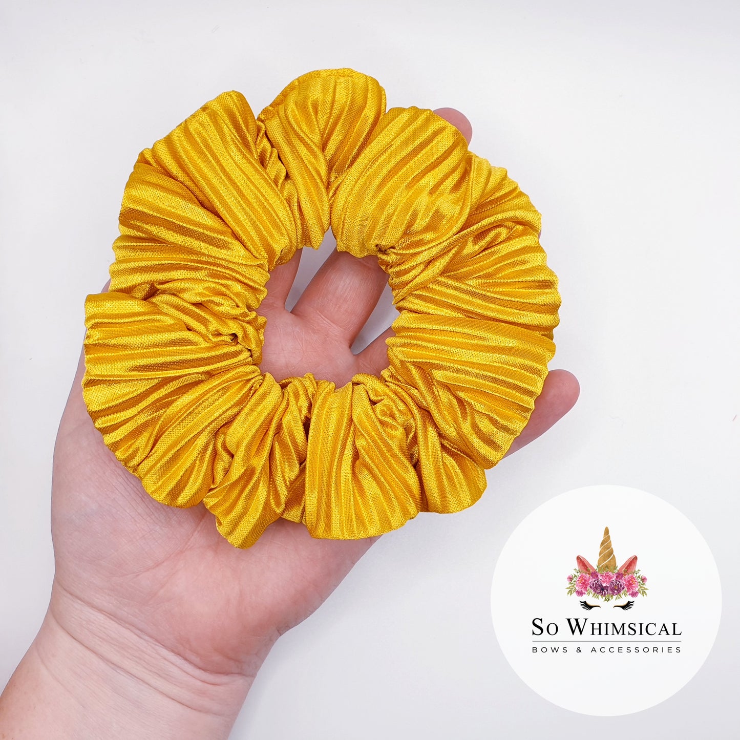 Ruffled Satin Scrunchie Mustard Yellow Medium