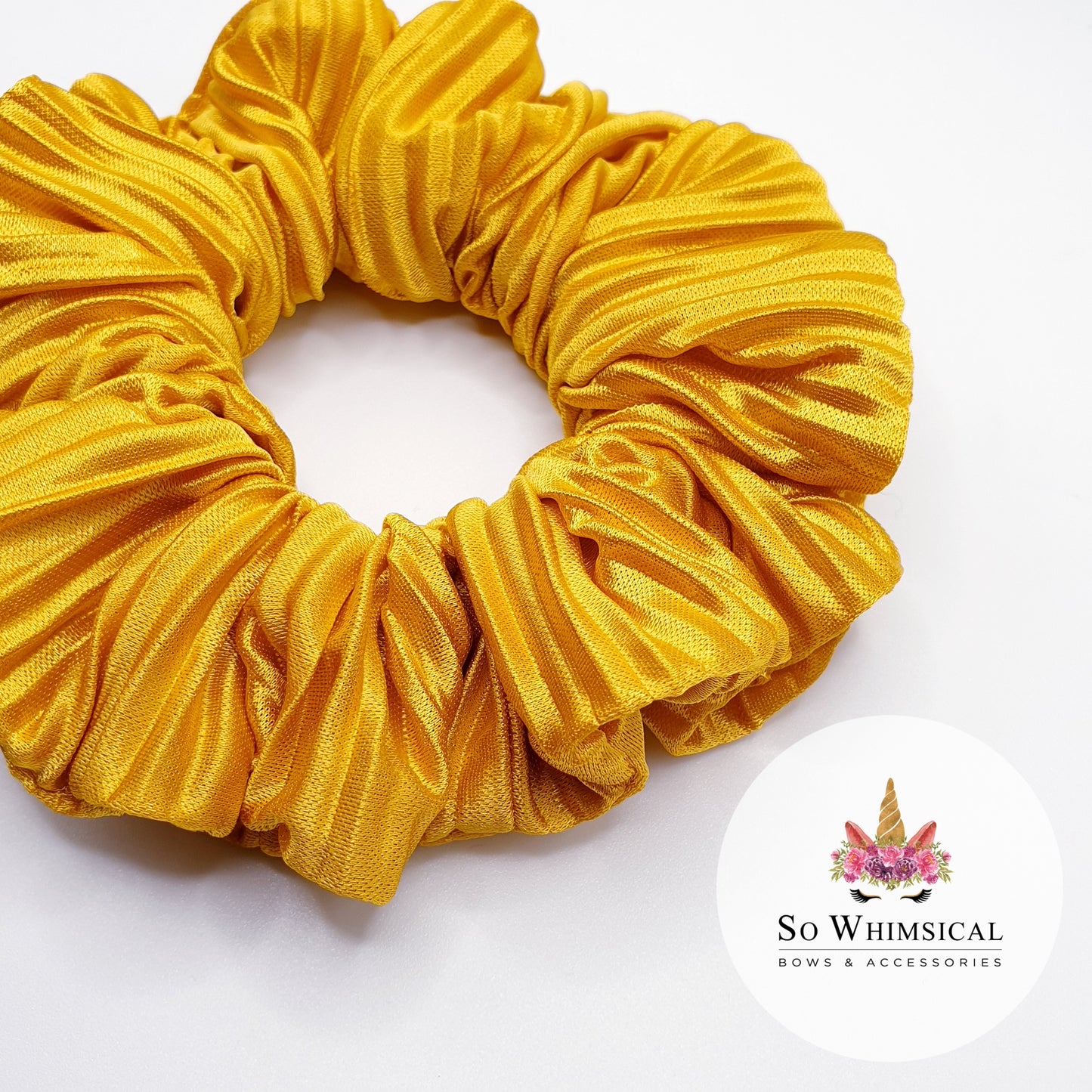 Ruffled Satin Scrunchie Mustard Yellow Medium