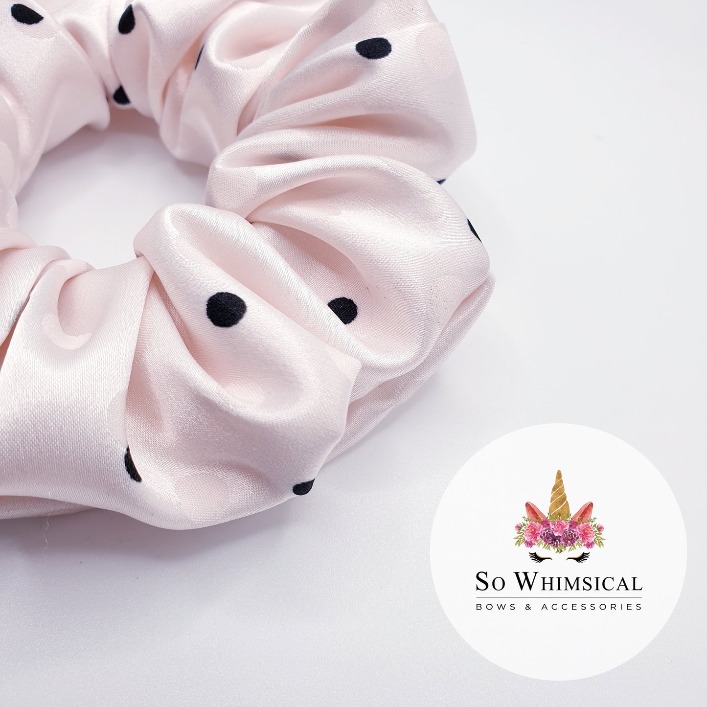 Satin Pale Pink Polka Scrunchie Medium