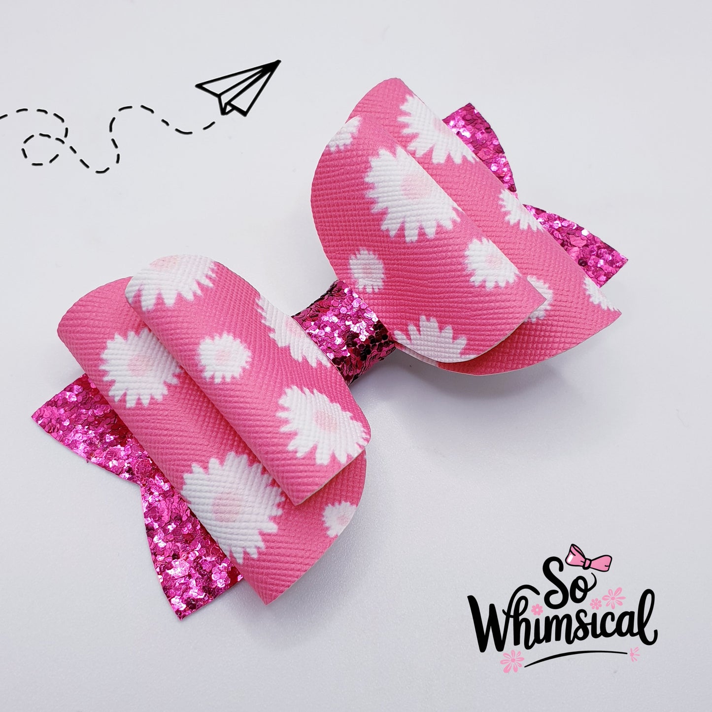 Pink & White Daisies Large Bow
