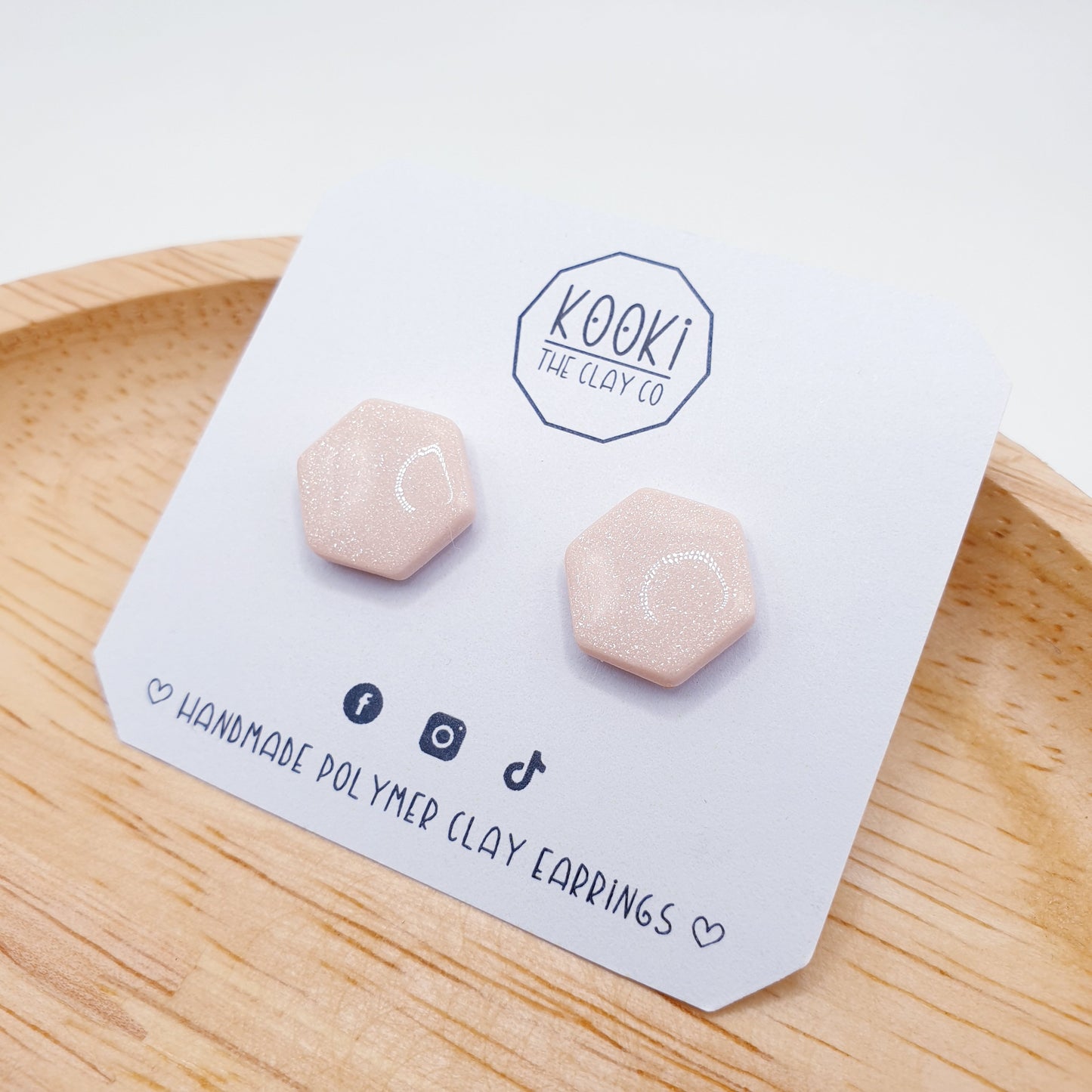 Shimmery Champagne Hexagon Studs