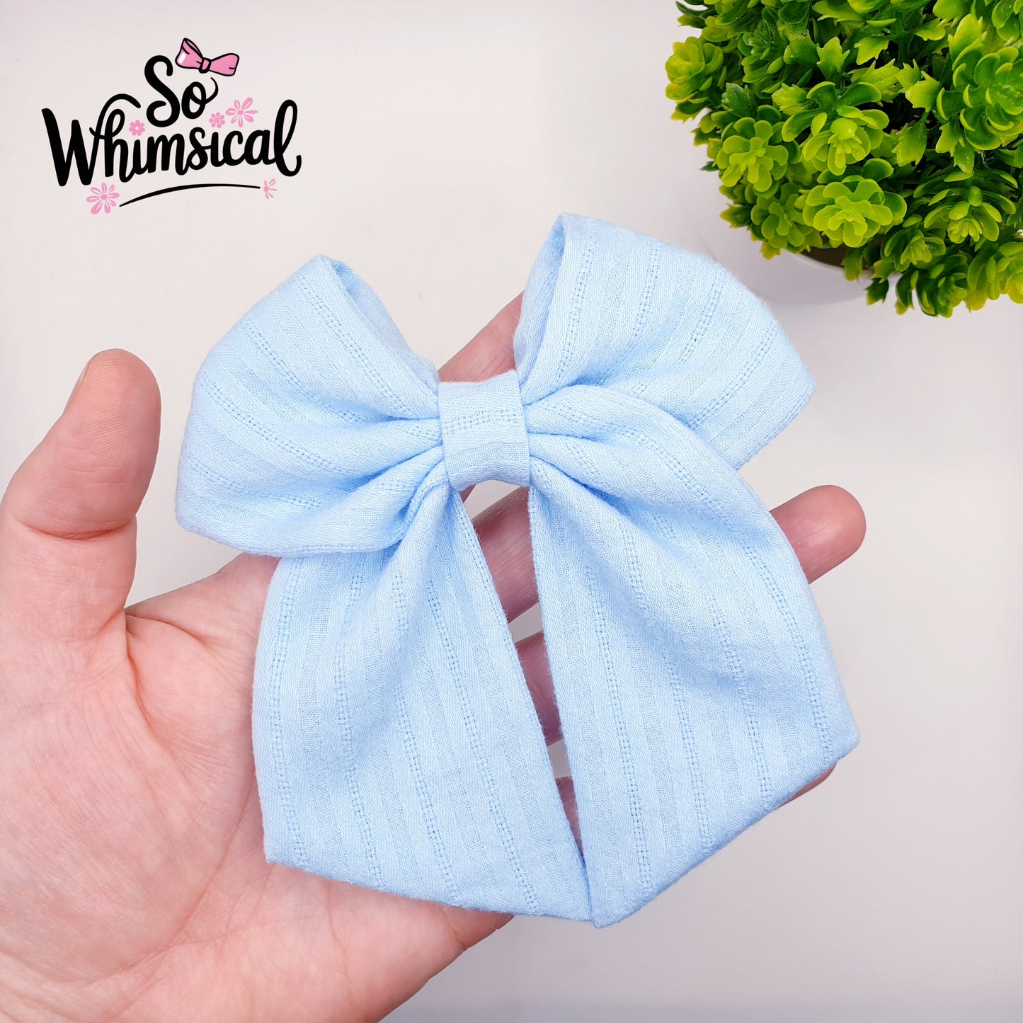 Soft Blue Cotton Tailed Bow
