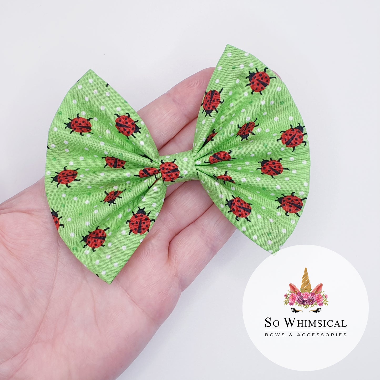 Green Ladybug Butterfly Bow (Size Options)