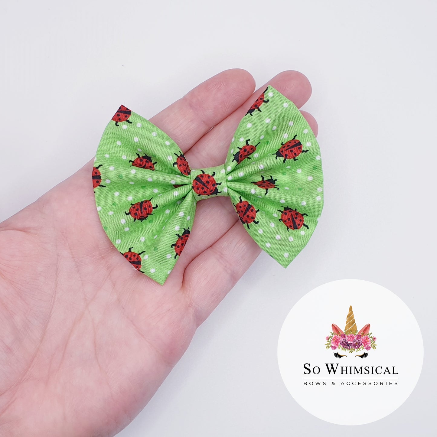 Green Ladybug Butterfly Bow (Size Options)