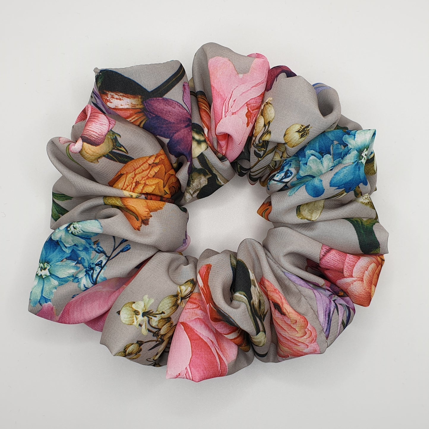 Matte Grey Floral Scrunchie Medium