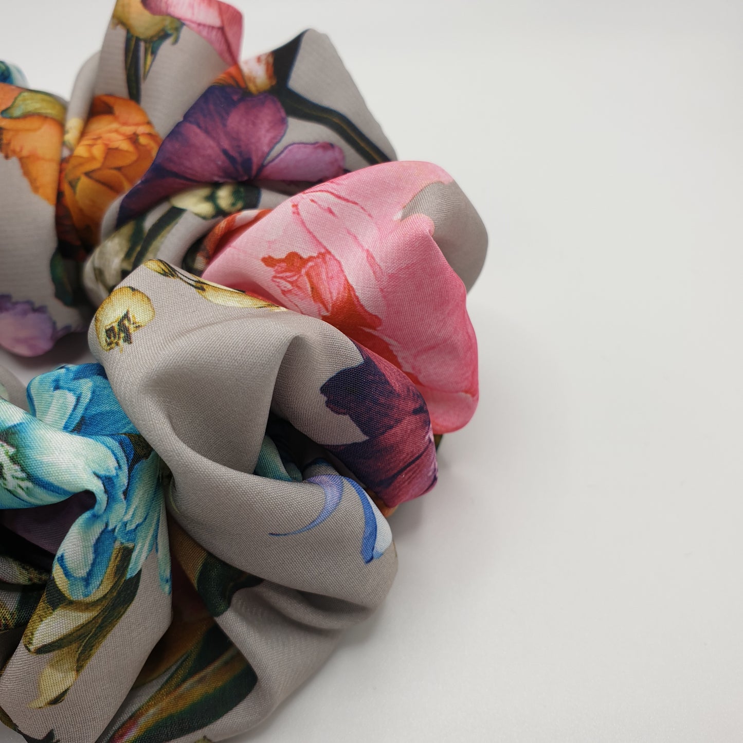 Matte Grey Floral Scrunchie Medium
