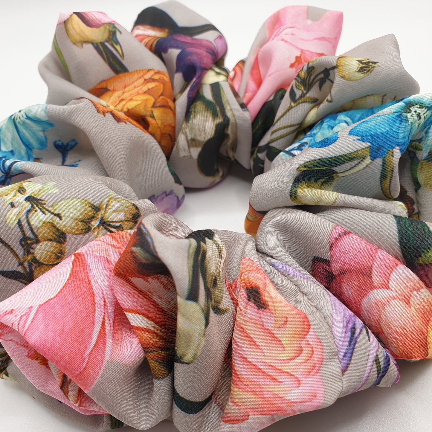 Matte Grey Floral Scrunchie Medium