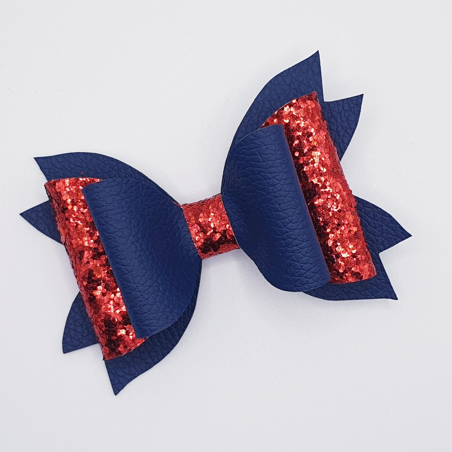 Navy & Red Glitter Faux Leather Bow