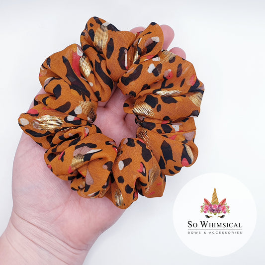 Chiffon Animal Print with Gold Scrunchie Medium