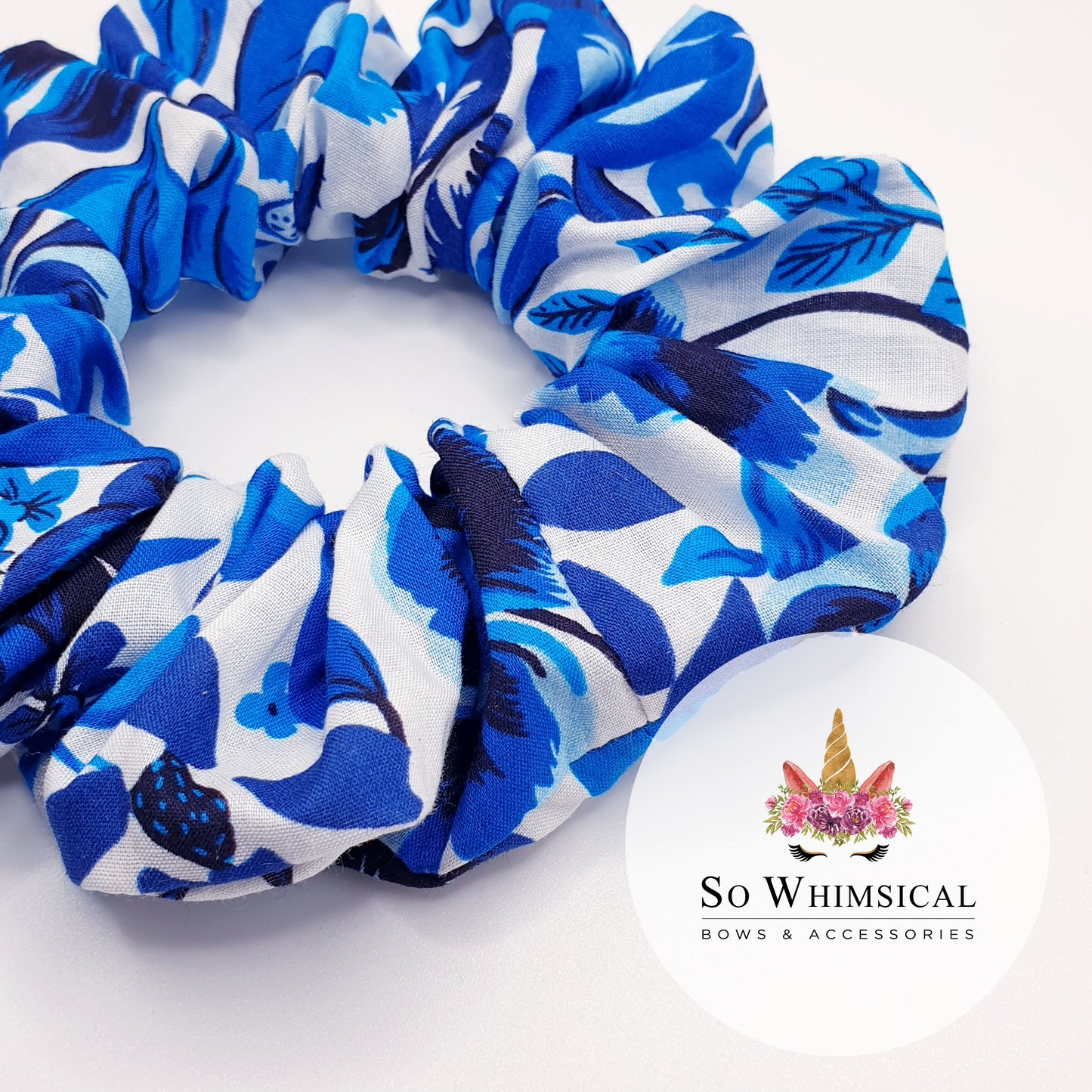 Cotton Blue Flowers Scrunchie Medium