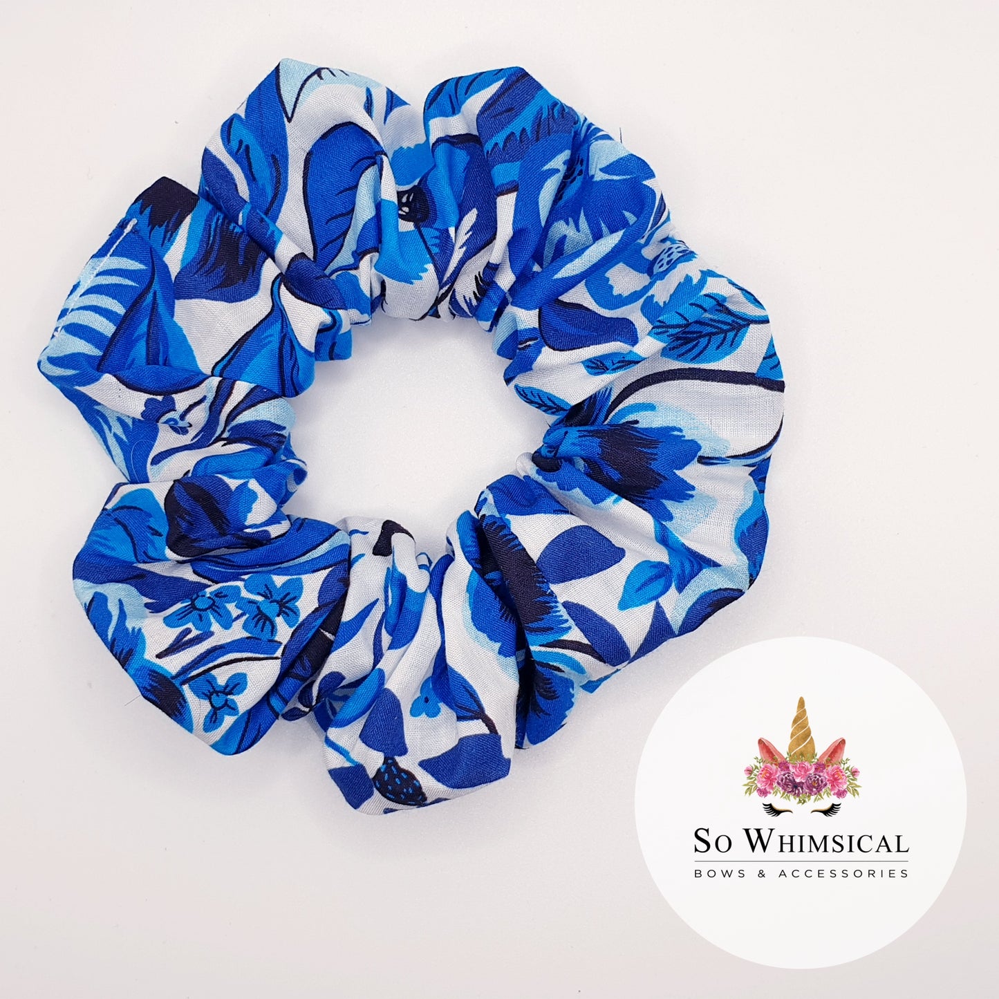 Cotton Blue Flowers Scrunchie Medium