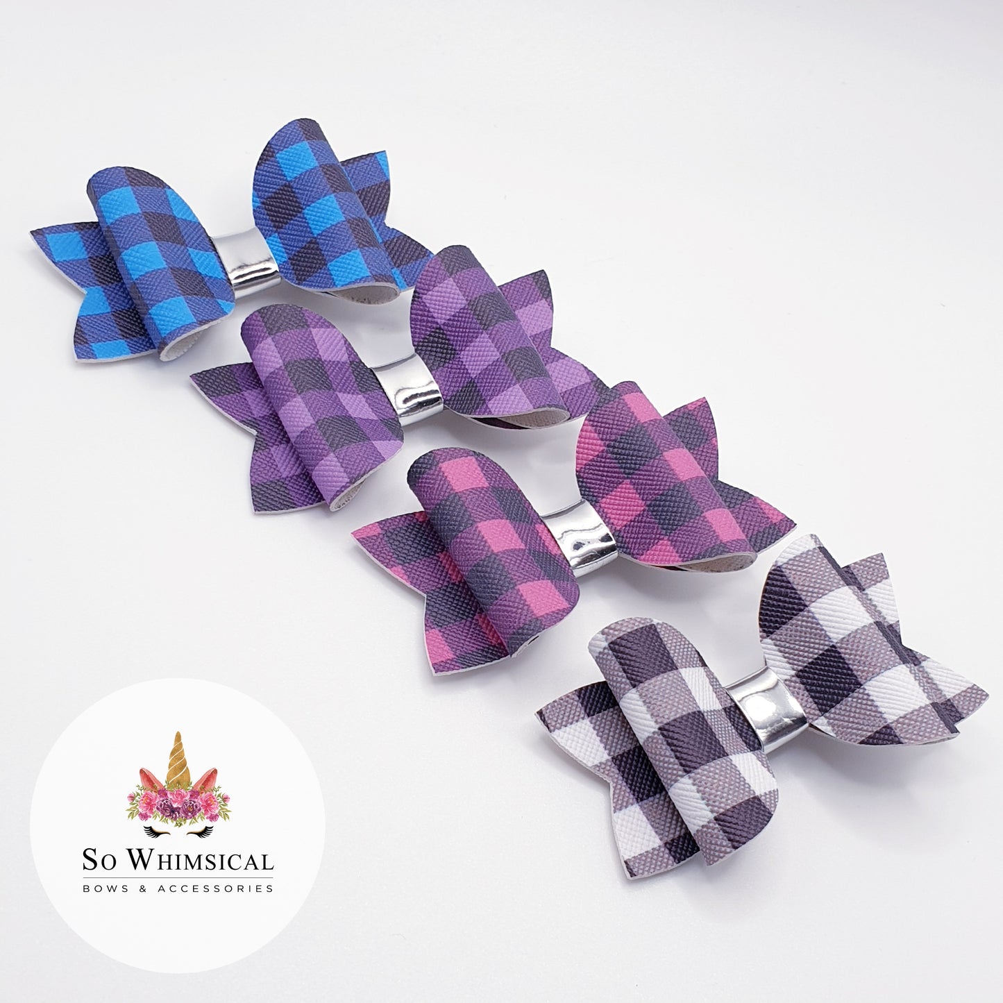Gingham Faux Leather Bows (Set of 4)