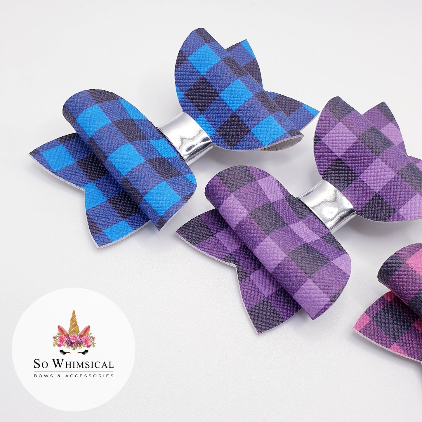 Gingham Faux Leather Bows (Set of 4)