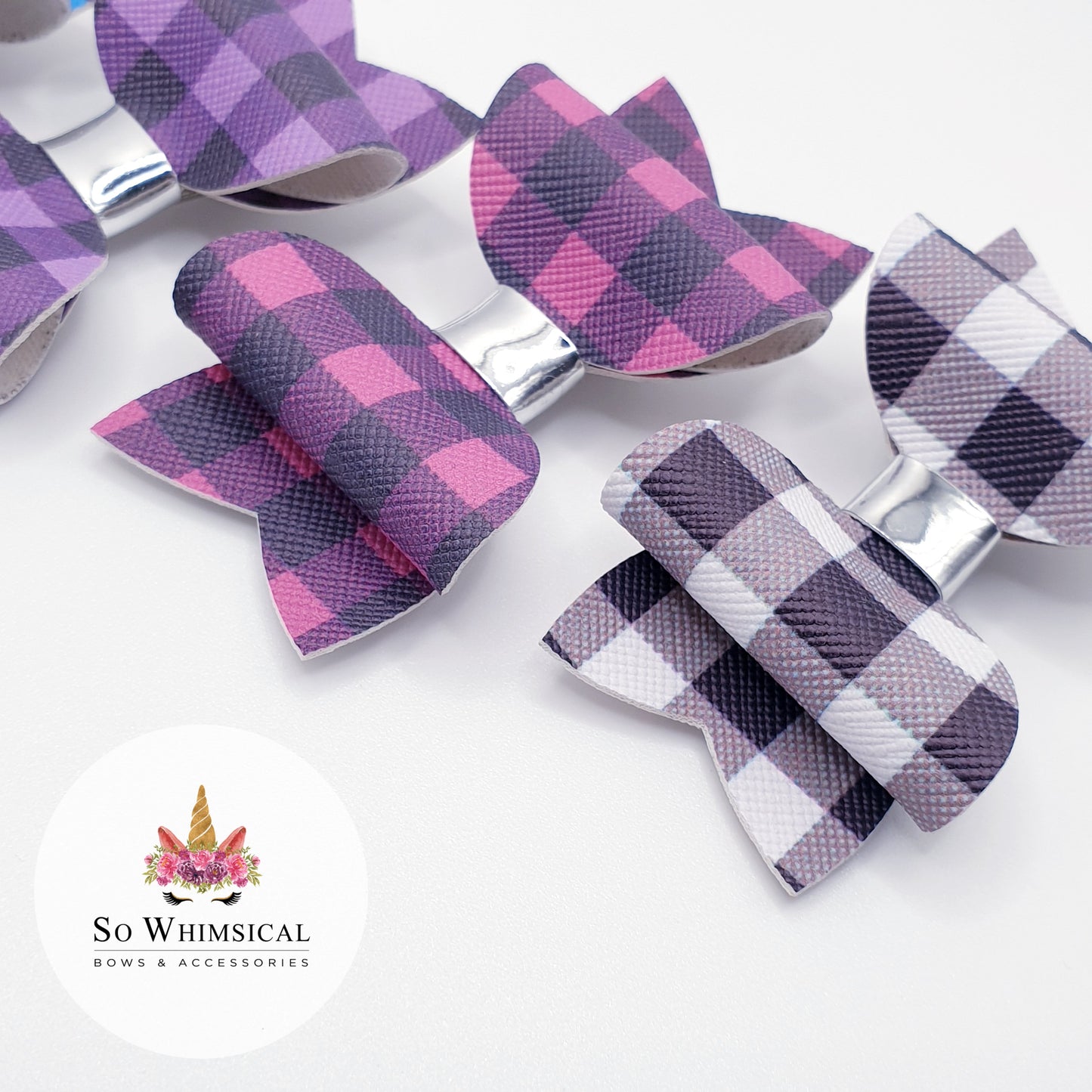 Gingham Faux Leather Bows (Set of 4)