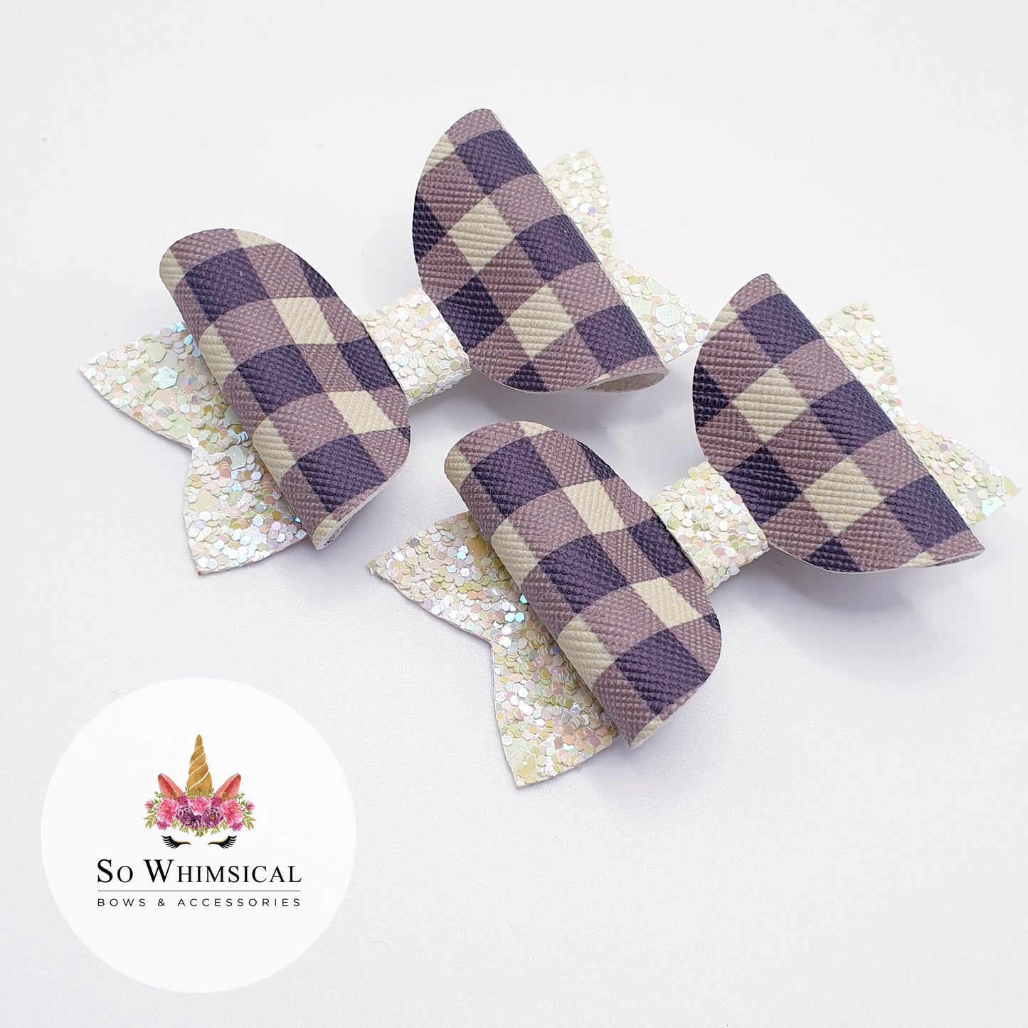 Green Glitter & Gingham Faux Leather Bows (Set of 2)