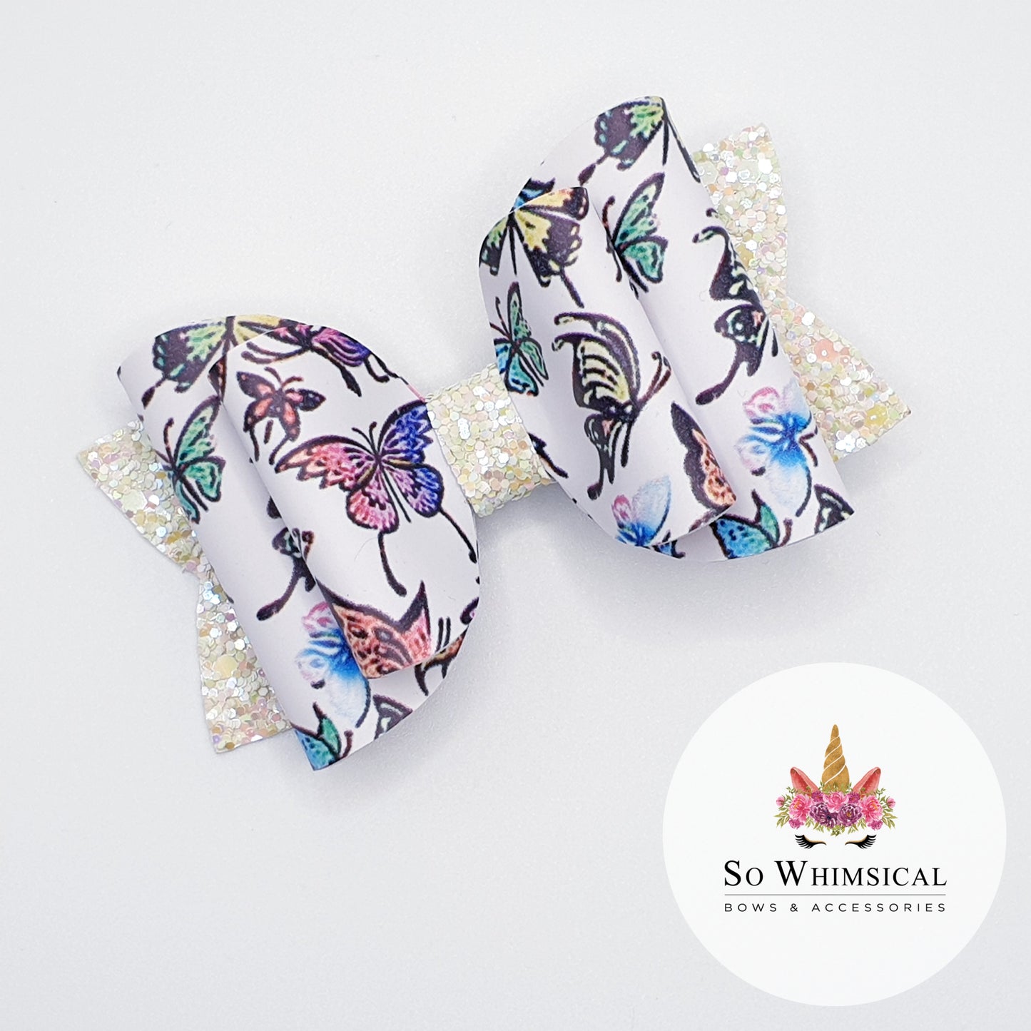 Green Glitter & Butterfly Faux Bow