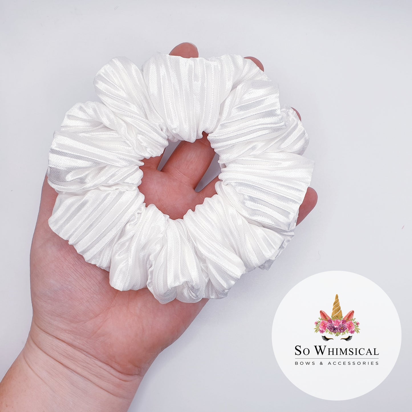 Ruffled Satin Scrunchie White Medium