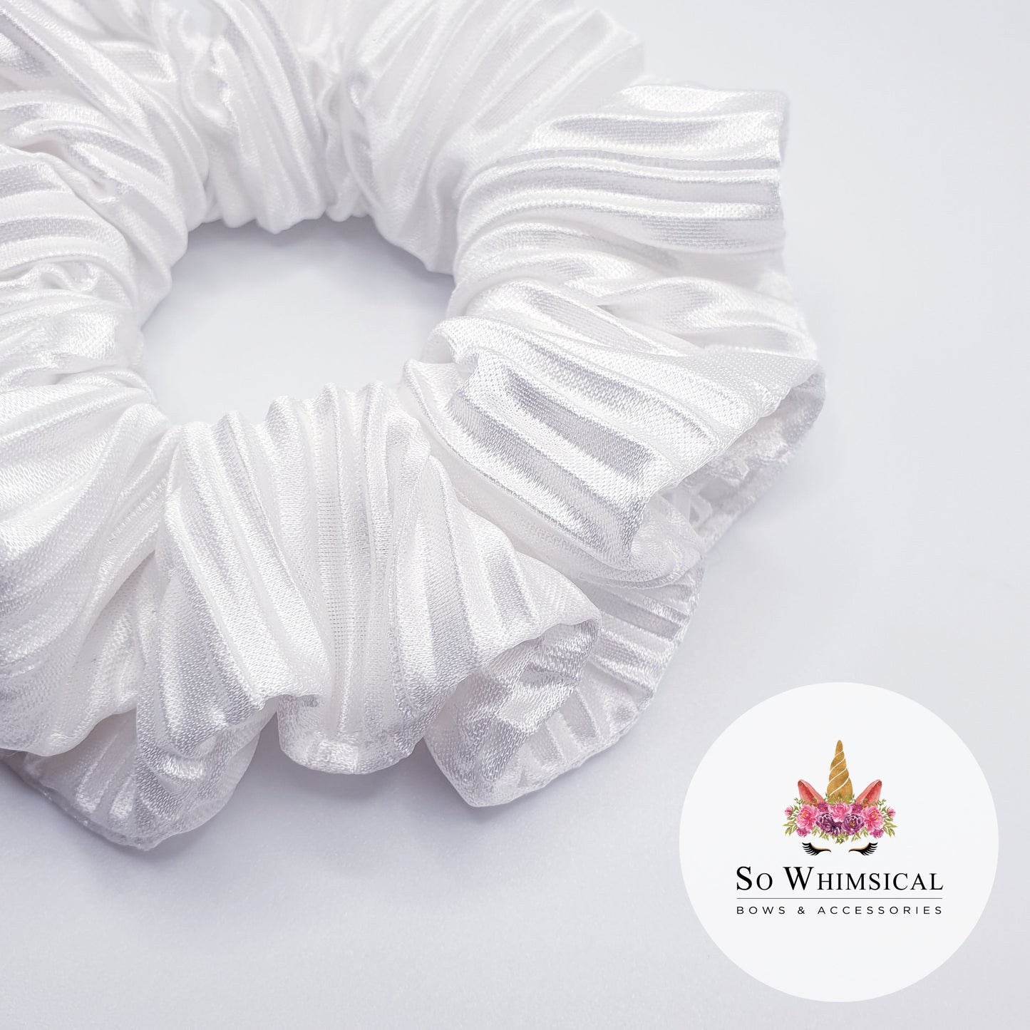 Ruffled Satin Scrunchie White Medium