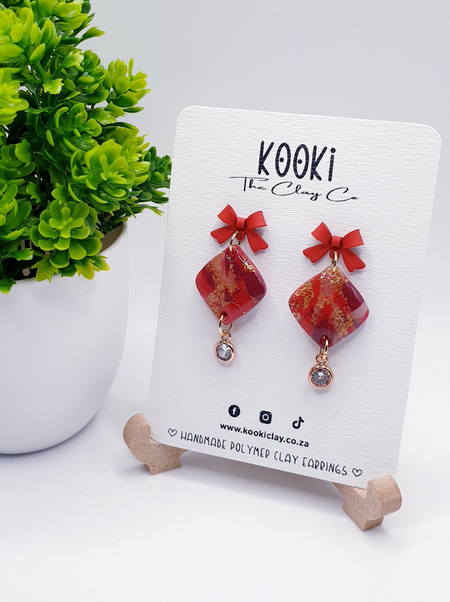 Red and Gold Bow Dangles