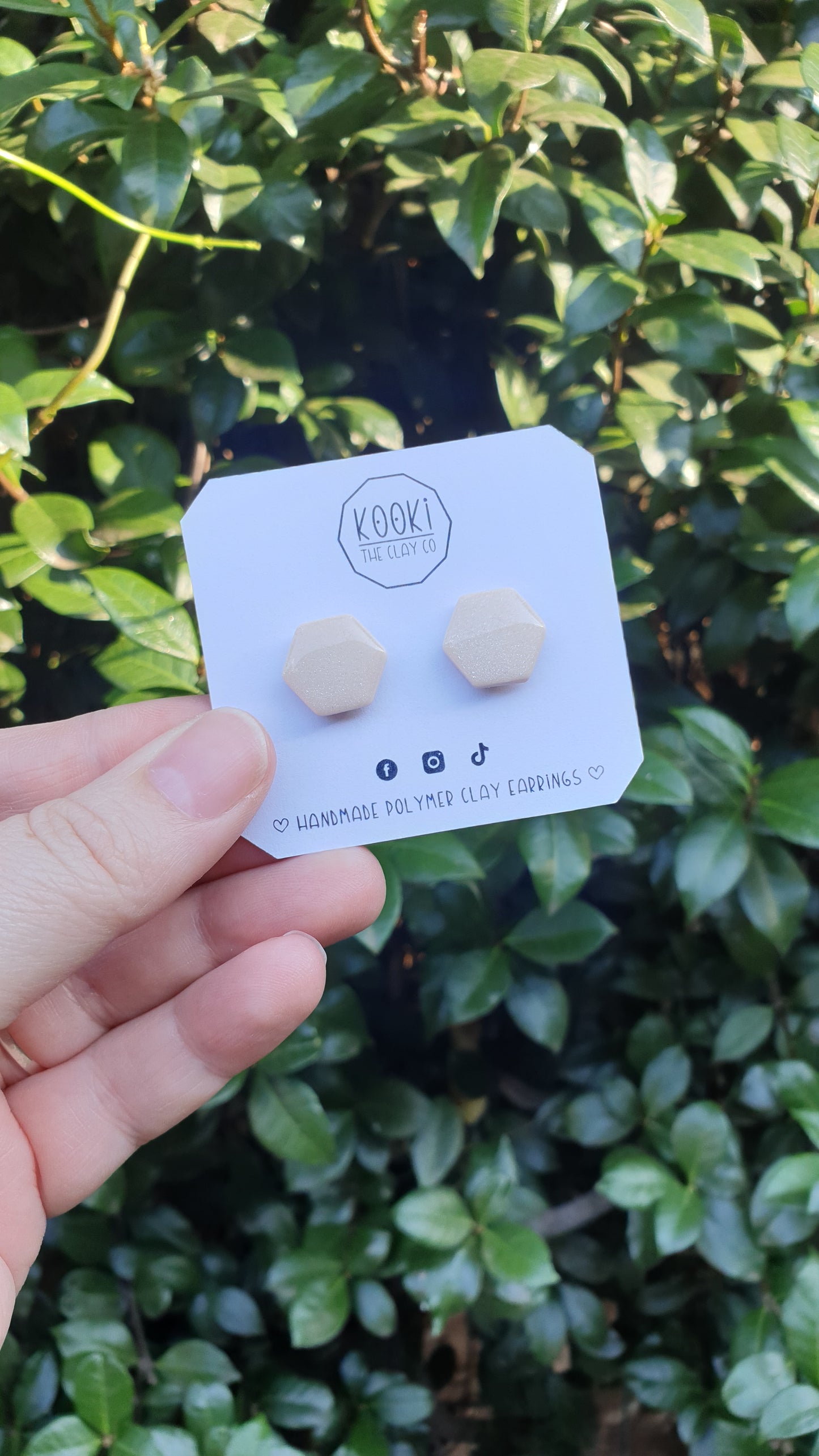 Shimmery Champagne Hexagon Studs