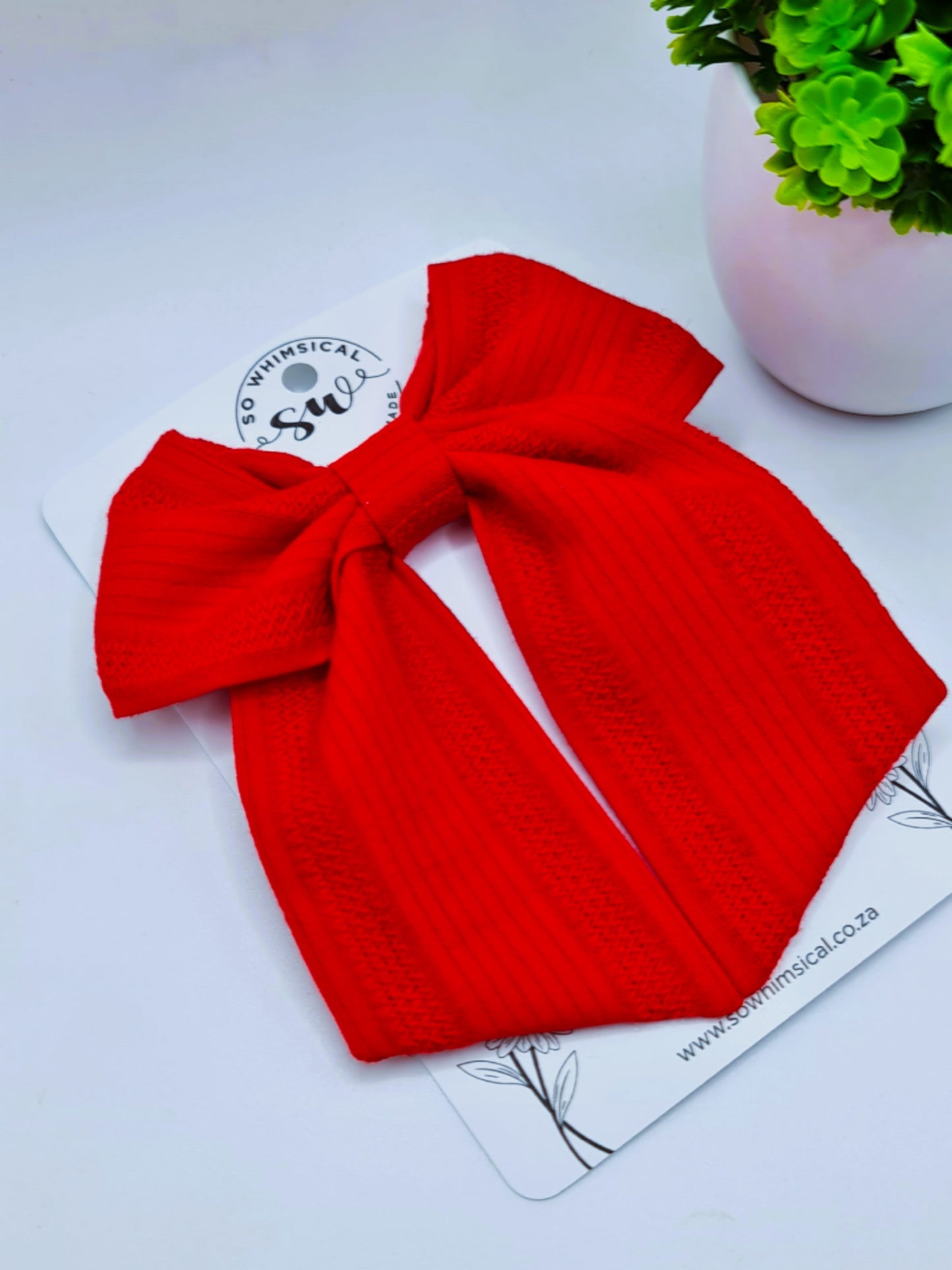 Soft Red Cotton Tailed Bow