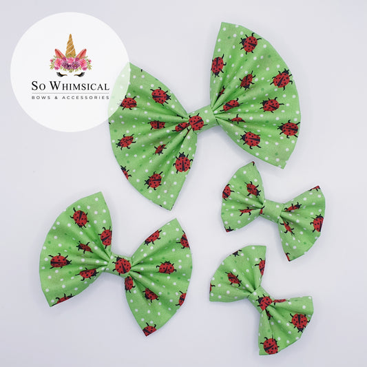 Green Ladybug Butterfly Bow (Size Options)