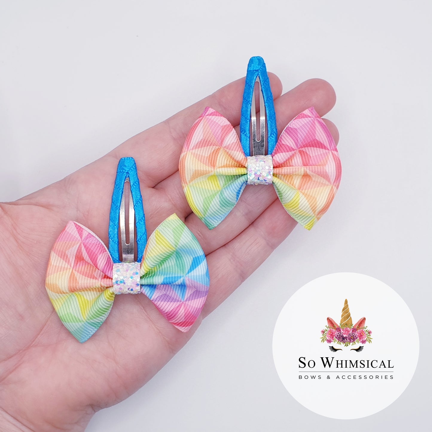 Rainbow Coloured Ribbon Bow Clips (Set of 2)