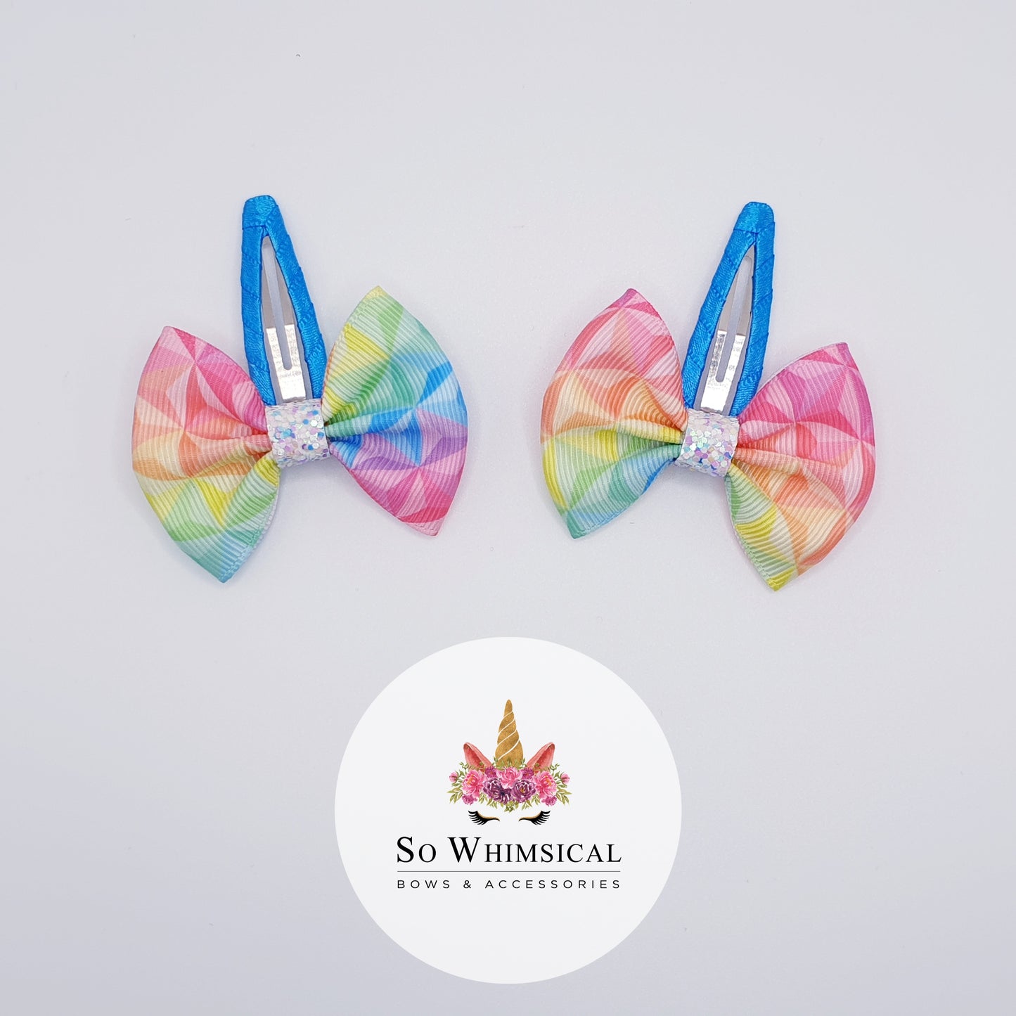 Rainbow Coloured Ribbon Bow Clips (Set of 2)